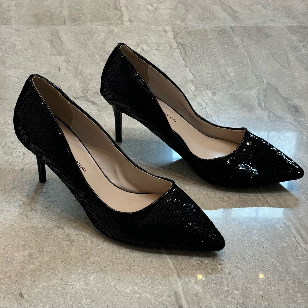 Elegant Black Sequin Heels
